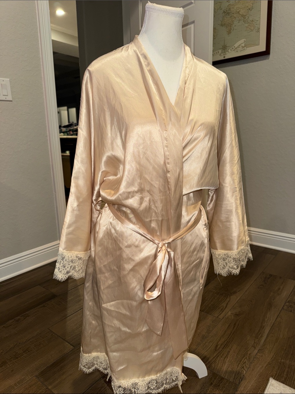 Silky Lace-Trim Robe - Cream